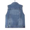 Women Denim Waistcoat Coat Top Crop Jean Vest Beading Pearl Sleeveless