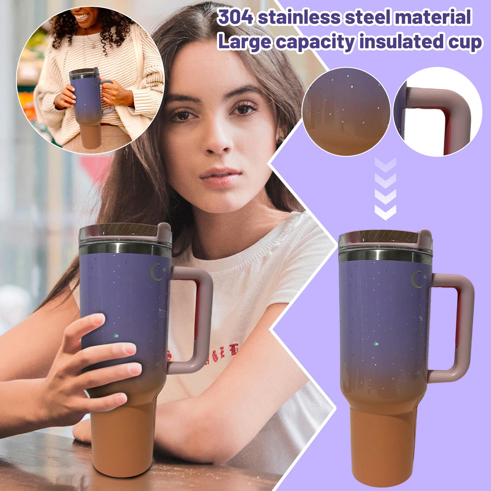 

40oz Stainless Steel Tumbler With Handle, Large Capacity Insulated Travel Mug With Lid & Straw, 304 Stainless Steel Coffee Cup For Car, Home One Size