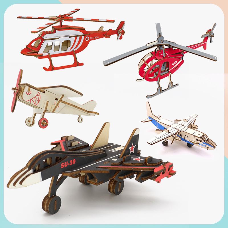 Children's Handmade Wooden Airliner Model 3D Puzzle Educational Toy