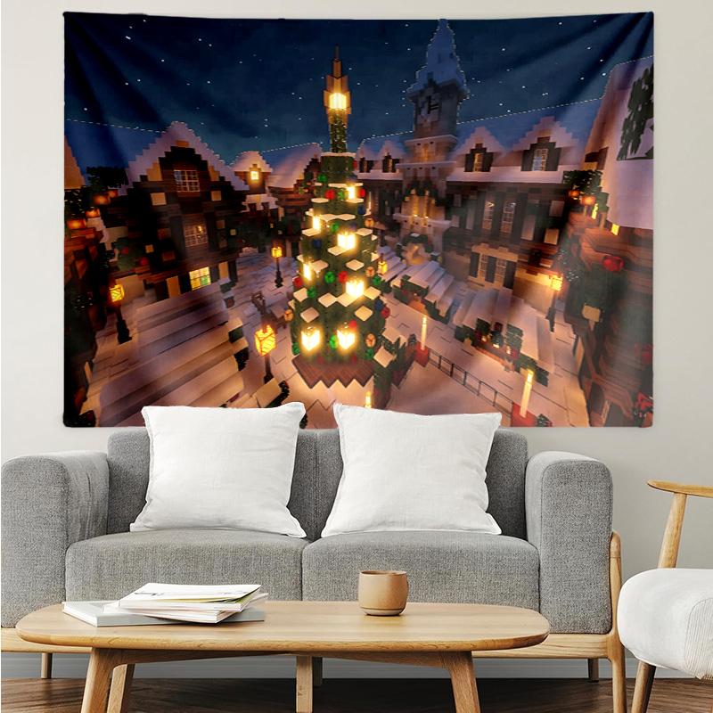 Snowy Village Pattern Tapestry Wall Hanging Boho Aesthetic Wall Blanket For Bedroom Living Room Dorm Home Wall Decor 1013306