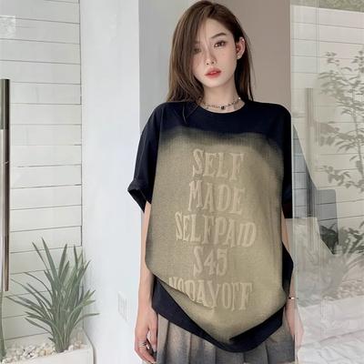 T-shirt Estive Oversize Harajuku da Donna Tie dye Stampa Lettere Casual Femminile Streetwear Coreano T-shirt Puro Cotone y2k Top
