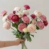 3 Branch Simulation Flocking 3 Dew Lotus, Peony Fake Flowers Home Table Decoration Wedding Scenery Floral.