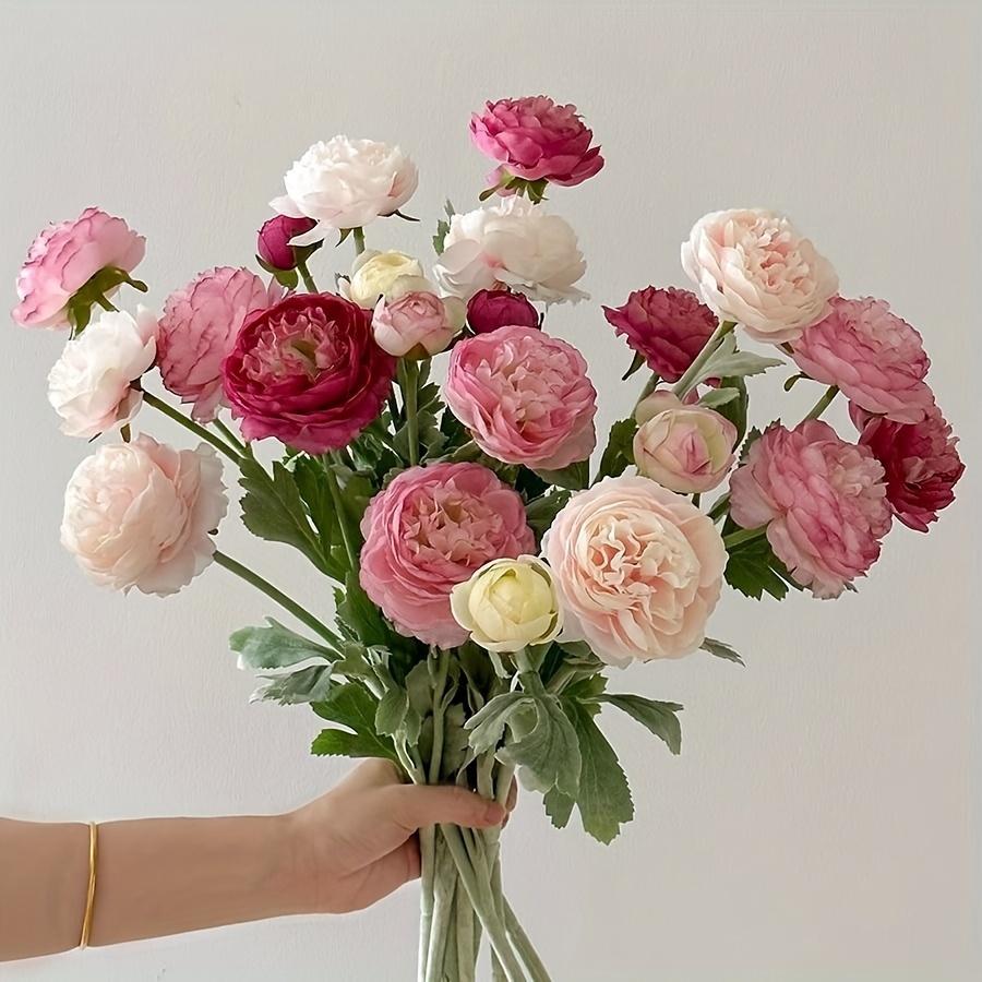 3 Branch Simulation Flocking 3 Dew Lotus, Peony Fake Flowers Home Table Decoration Wedding Scenery Floral.