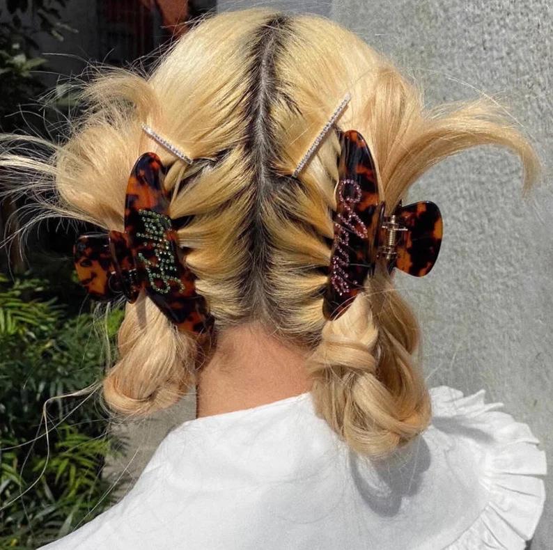 Personalisierte Strass-Buchstaben-Haarspange - Europäischer & Amerikanischer Stil Azetat Hai-Haarklammer