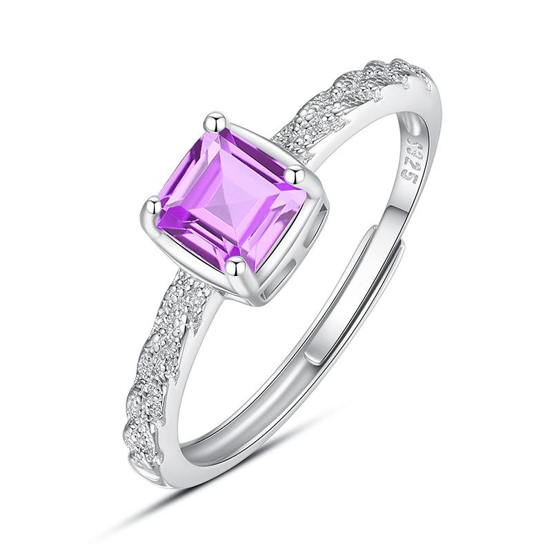 Natural amethyst sugar cube ring S925 sterling silver inlaid live women s ring niche topaz peridot jewelry fashion gift Adjustable opening