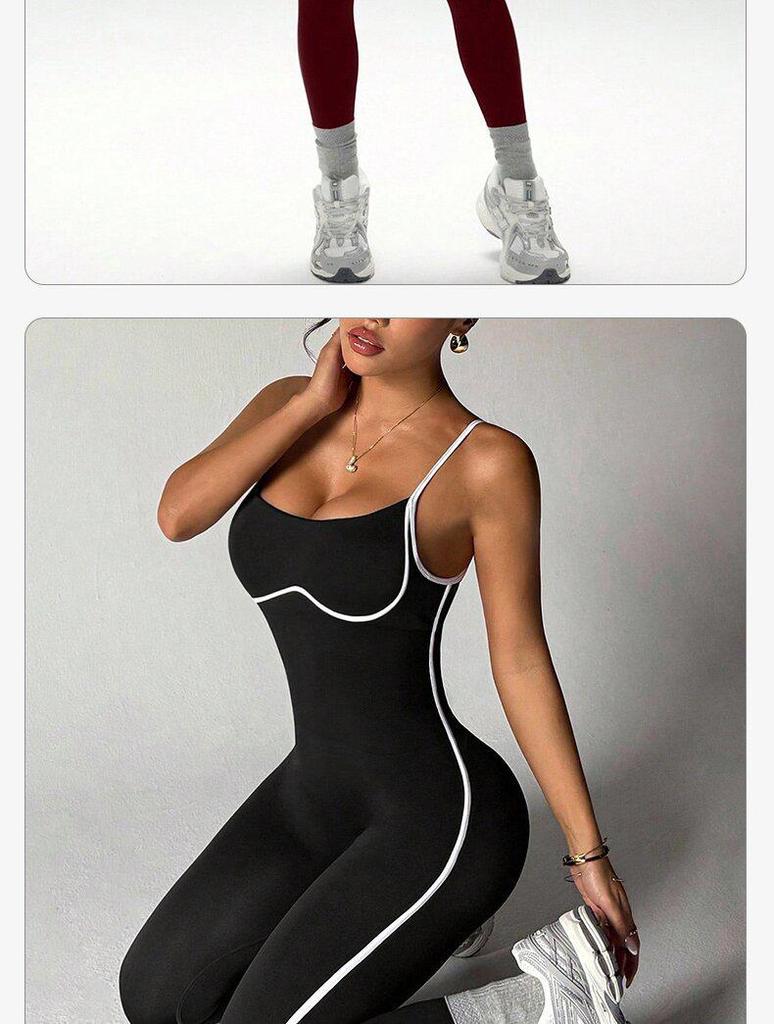 Women's Color Block Backless Slim Fit Bodysuit for Yoga Fitness