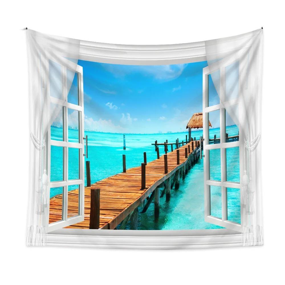 Home Wall Decoration Tapestry Outside The Window Natural Scenery Background Hanging Cloth Bedroom Living Room Tapestry