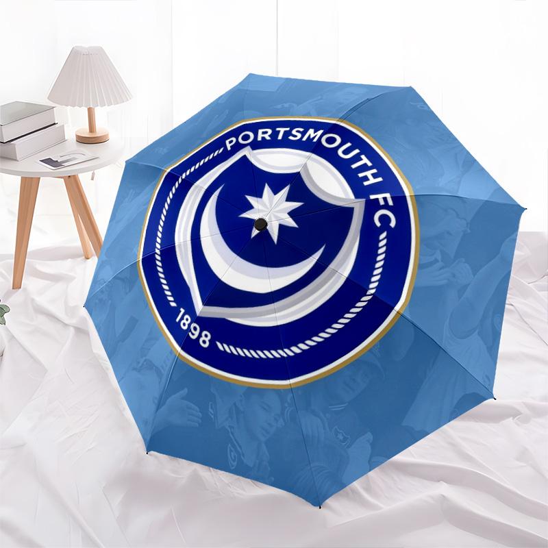 Portsmouth FC pattern, automatic folding umbrella, portable and foldable design, 8 ribs, a Christmas or birthday gift.