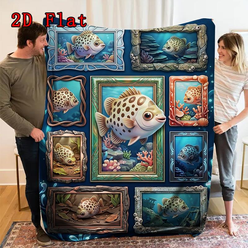 Underwater Fish Gallery 2D Flat Pattern Flannel Blanket, High quality All Seasons, Home Decor, Warmth and Comfort, Perfect for Christmas Gifts.