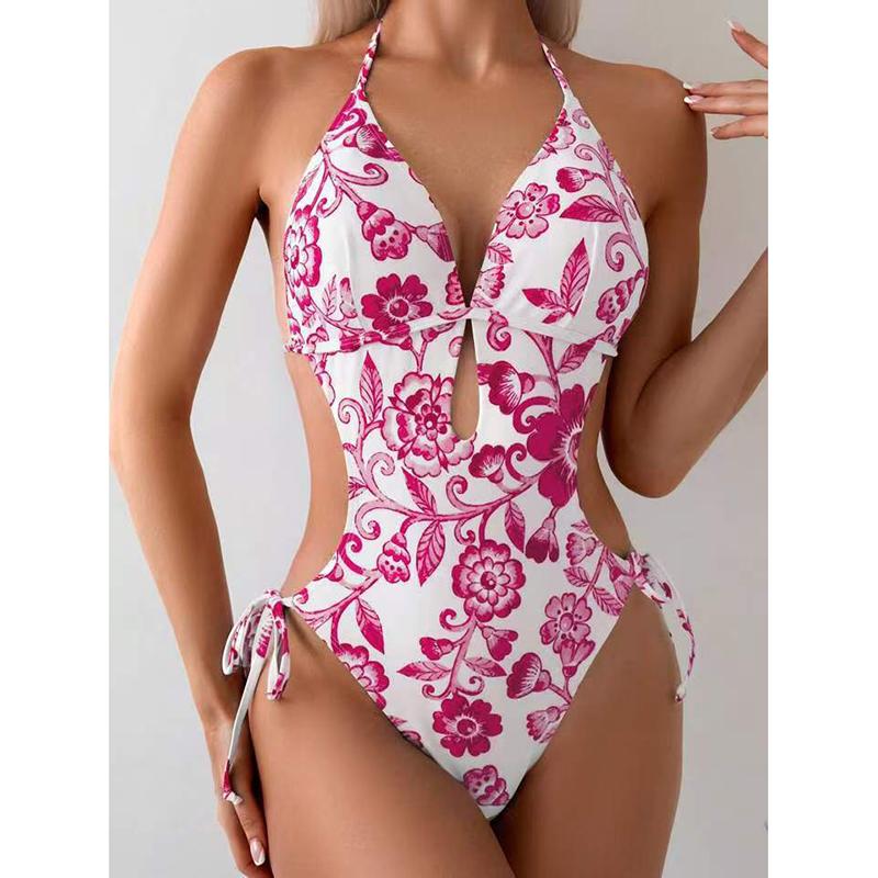 

Women s Sexy Printed One-piece Swimsuit Fashion Tight High End Sexy Female Patchwork Bathing Suit Beachwear Swimming Suit S рожевий