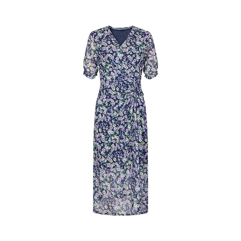 JUZUI Elegant Light Mature Wind Mesh Waist Floral Dress 2025 Summer New Style
