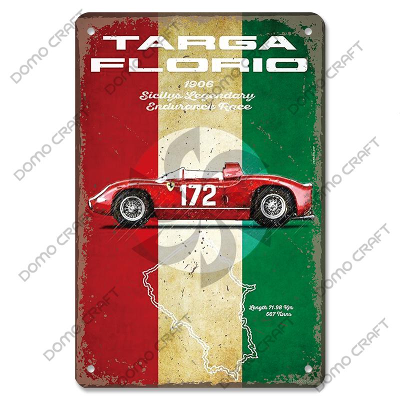 Racing Car Plaque Metal Tin Signs F1 Racetrack Vintage Metal Poster Wall Art Decor for Garage Racing Club Home