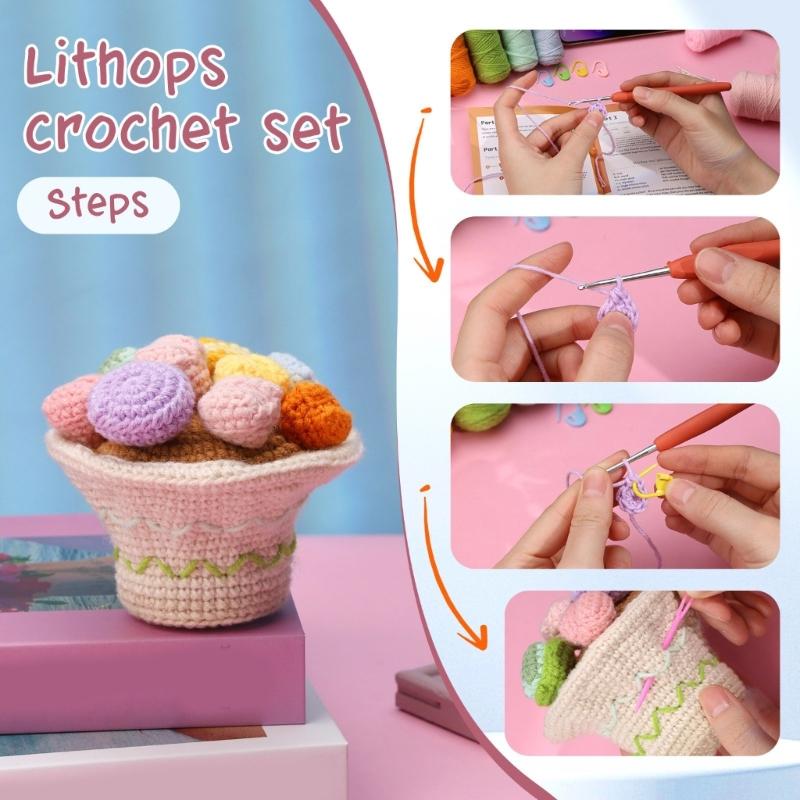 Crochet Succulents Plant Set for Adult Beginner Crochet Plant Knitting Supplies with Step-by-Step Tutorial Instruction