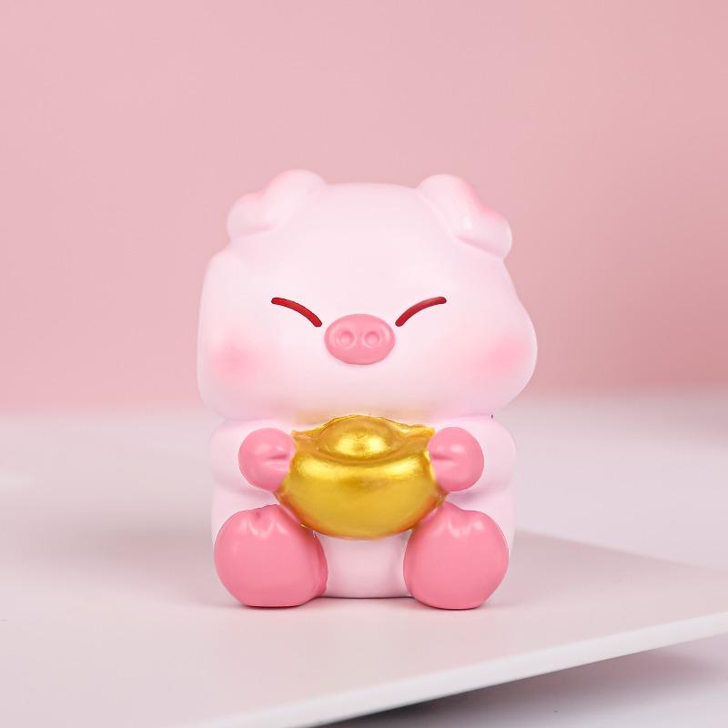 Cute Cat and Little Lucky Pig Figurines, Couple Resin Ornaments, Desktop Decorations, Girls' Gifts