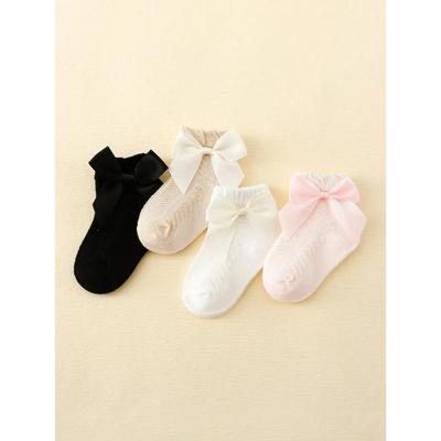 4 Pairs Infant Socks with Bow, Newborn Toddlers Fashion Soft Cute Ankle Socks, Non-Slip Cotton Newborn Baby Girls Socks 0-36 Month