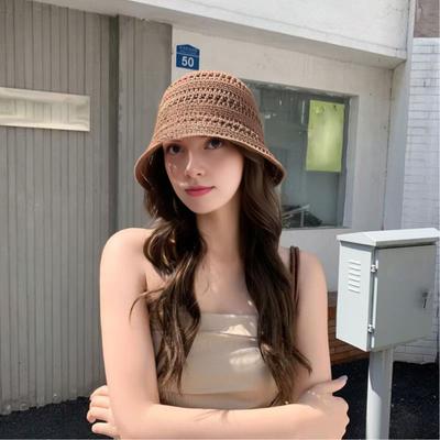 Basin Hat Hand-Crocheted Hollow Design Fisherman Hat Short Brim UV Protection Summer Travel Hat Headwear