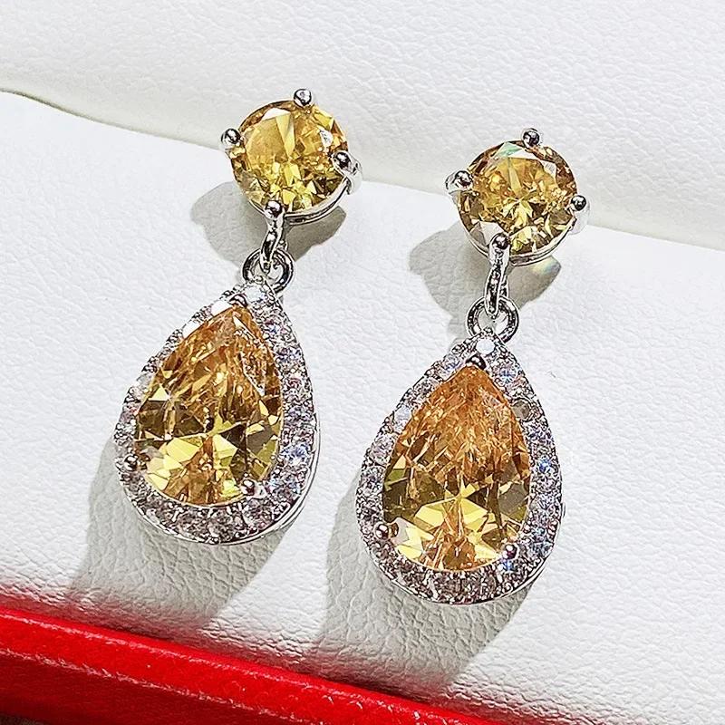 Luxury Square Green Cubic Zirconia Crystal Pendant Earrings Exquisite Fashionable  Women'S Wedding Jewelry