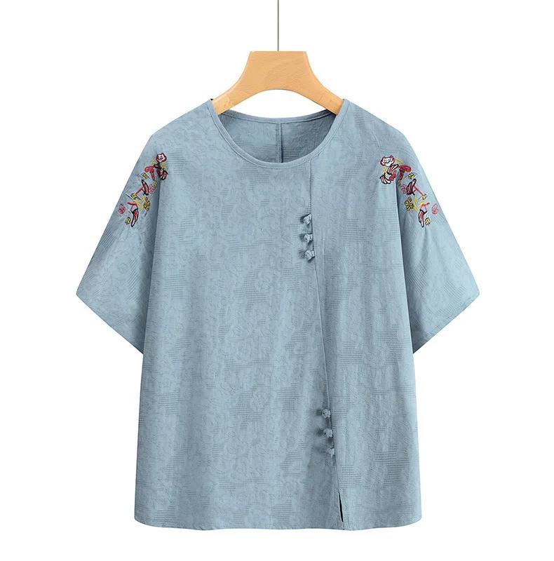 Summer Set for Middle-Aged Women Short Sleeve Pure Cotton Mom T-Shirt plus Size Grandma Clot