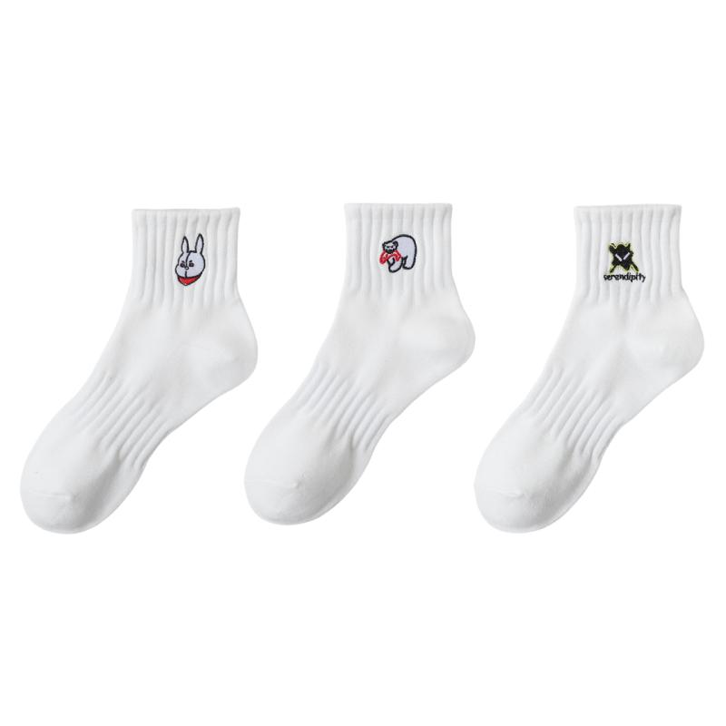 

Носки 3 пары Женские вышитые носки до щиколотки Мультяшные Хлопковые Спортивные Носки Носки средней длины Мужские Корейская Мода Японский Стиль 37-42