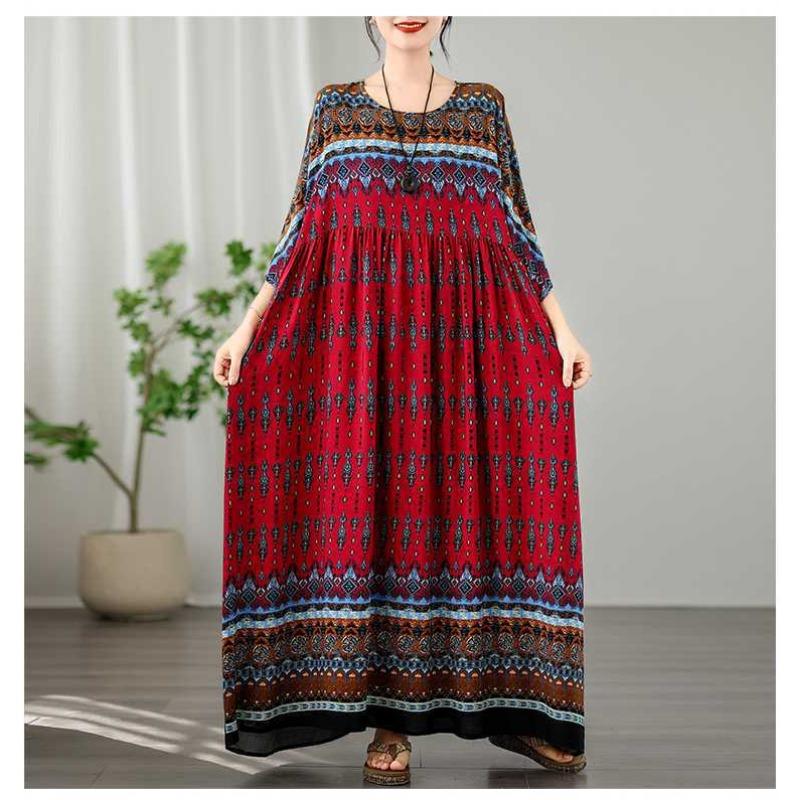 Vintage Vacation Style Travel Plus Plus Cover Flesh Thin Round Neck Long Skirt