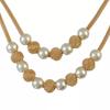 Women'S Double Layers Mesh Chain Round Faux Pearl Ball Charms Necklace