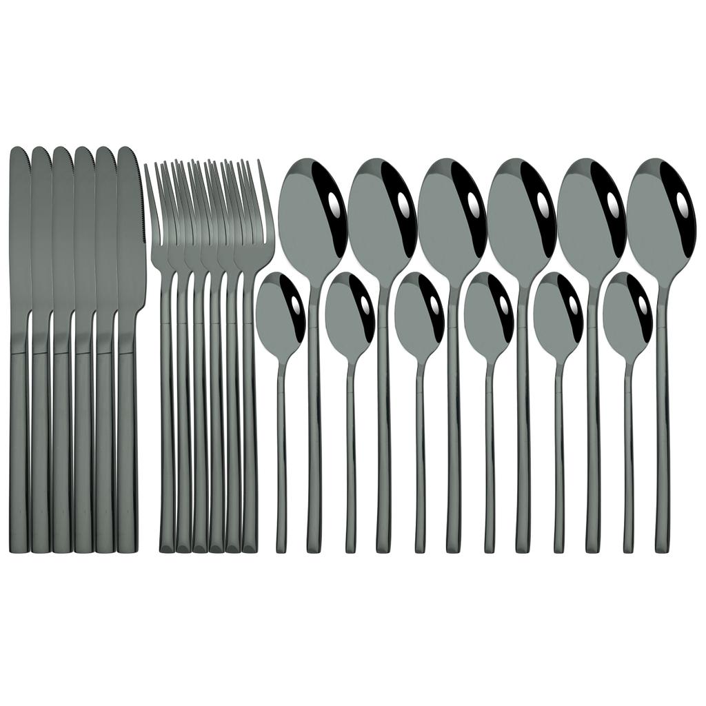 24Pcs Cutlery Set Stainless Steel Dinnerware Knives Fork Spoon Dinner Tableware Party Kitchen Flatware Silverware Set