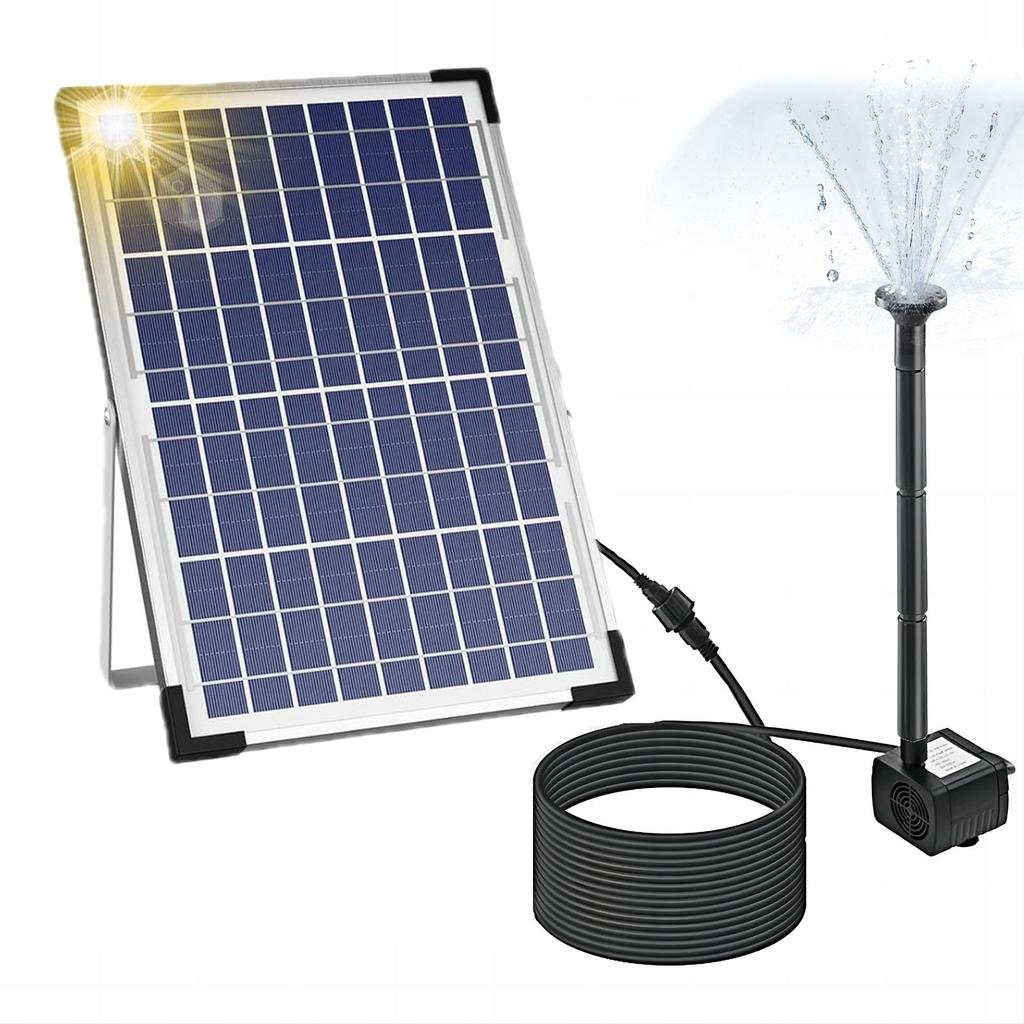 10W Solar Fountain Pump with Large Solar Panel 3 Nozzles Max. Water Height 100cm for Bird Bath Fish