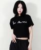 Deumakeu Rough Writing Text-Logo Crop T-Shirt Black