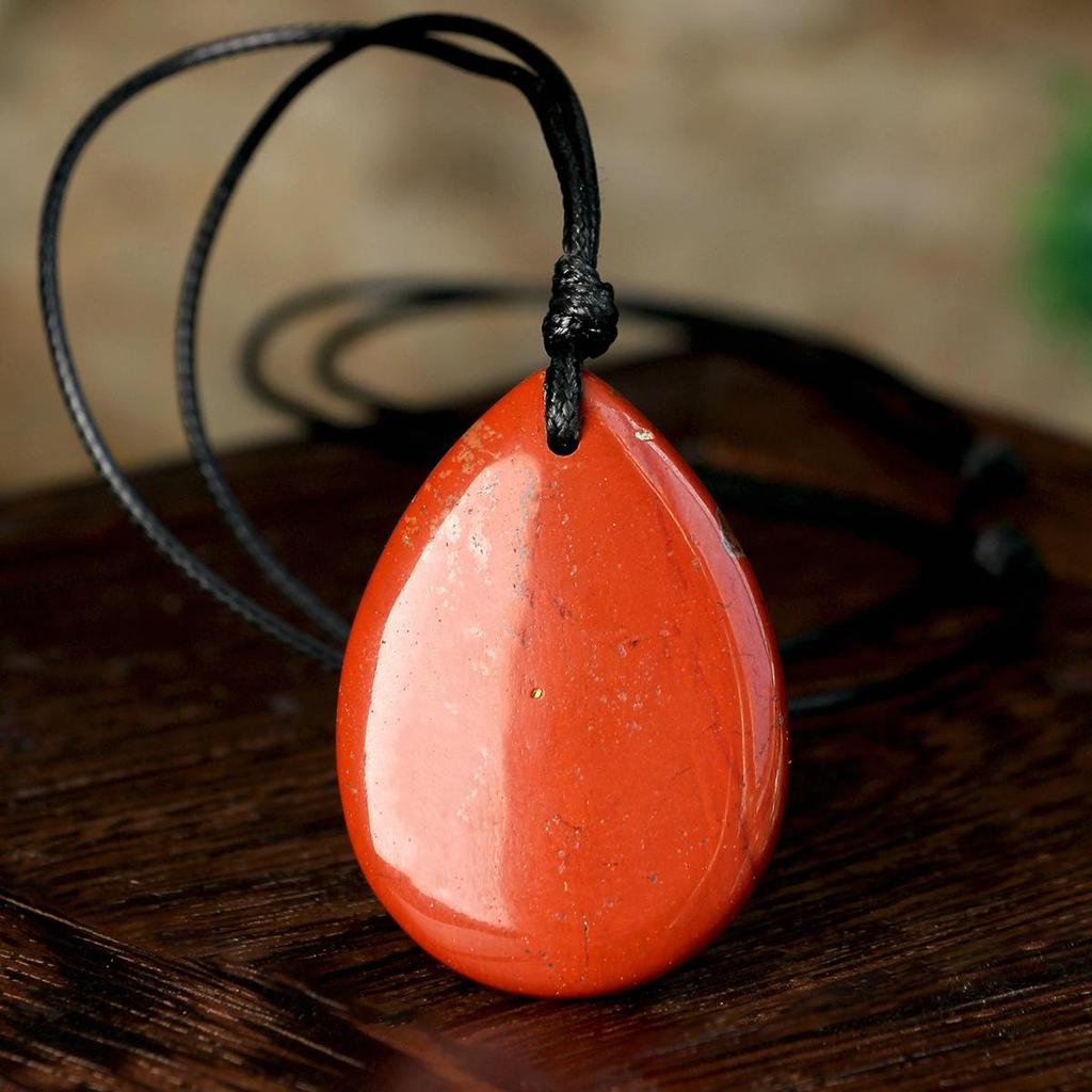 Unisex Tiger Eye Leather Cord Necklace with 25x35mm Natural Stone Water Drop Pendant