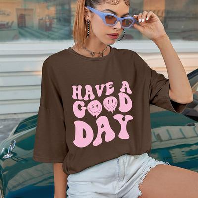 HAVE A Good DAY Colorful Graphic Print Oversized T-Shirt Trendy Smile Funny Loose Tshirts Women Fashion Causal Aesthetic Top