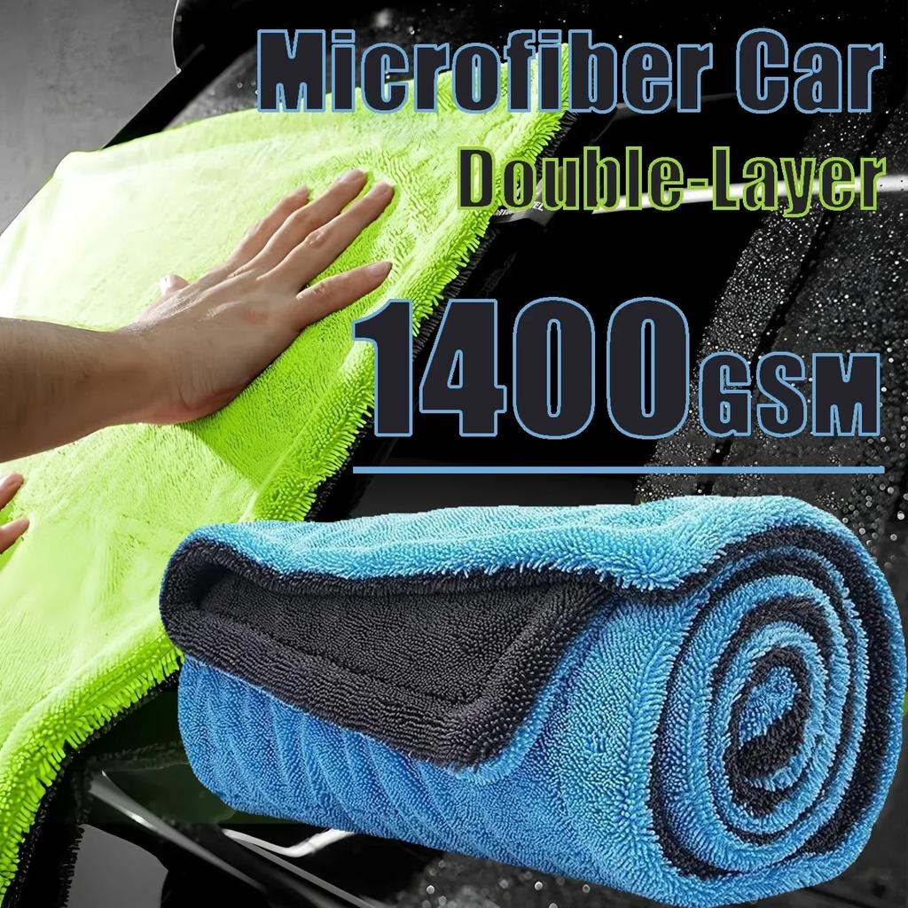 1400GSM Full-Size SUV Truck Drying Towel Double-Sided Microfiber Twisted Yarn Technology High Absorbency And Scratch-Resistant