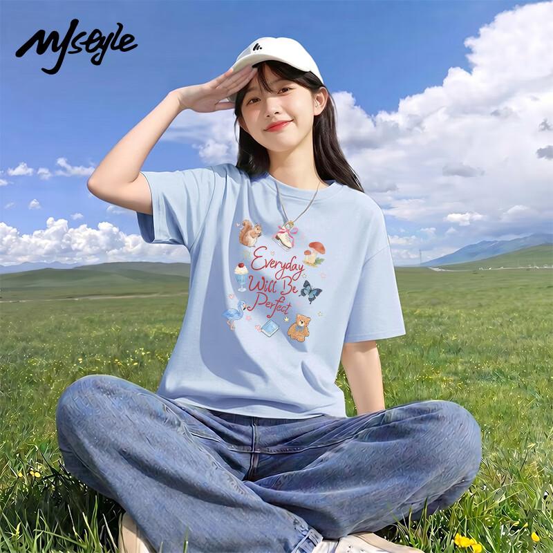 MJ STYLE Women's Pure Cotton Printed Short Sleeve T-Shirt