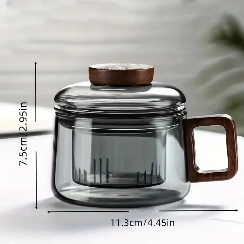 200ml Tea Infuser Cup Heat Resistant Glass Teacup with Filter and Wood Handle Coaster Office Tea Separation Mug Kung Fu Tea Set