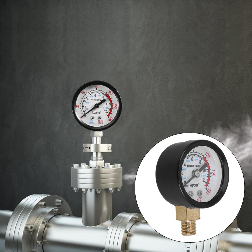 Jojofuny Air Compressor Pressure Gauge with Case, 0-12kg, High Accuracy, Brass Fittings, Bottom Mount Design, for Industrial and Home Use