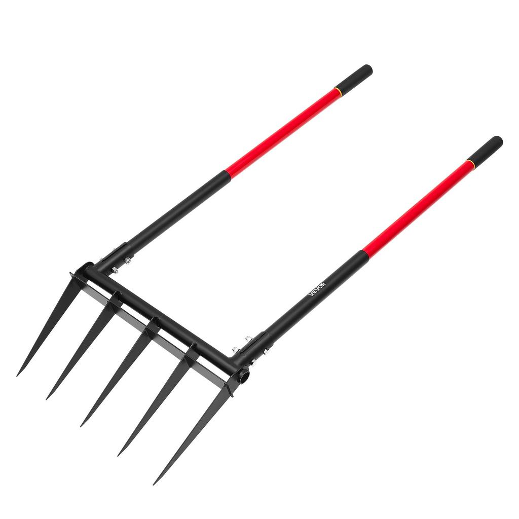 VEVOR Broad Fork, 5-Tine Pitchfork with Dual Fiberglass Handles, Heavy Duty Garden Fork , Ergonomic U-Shaped Design Broadfork Hand Tiller