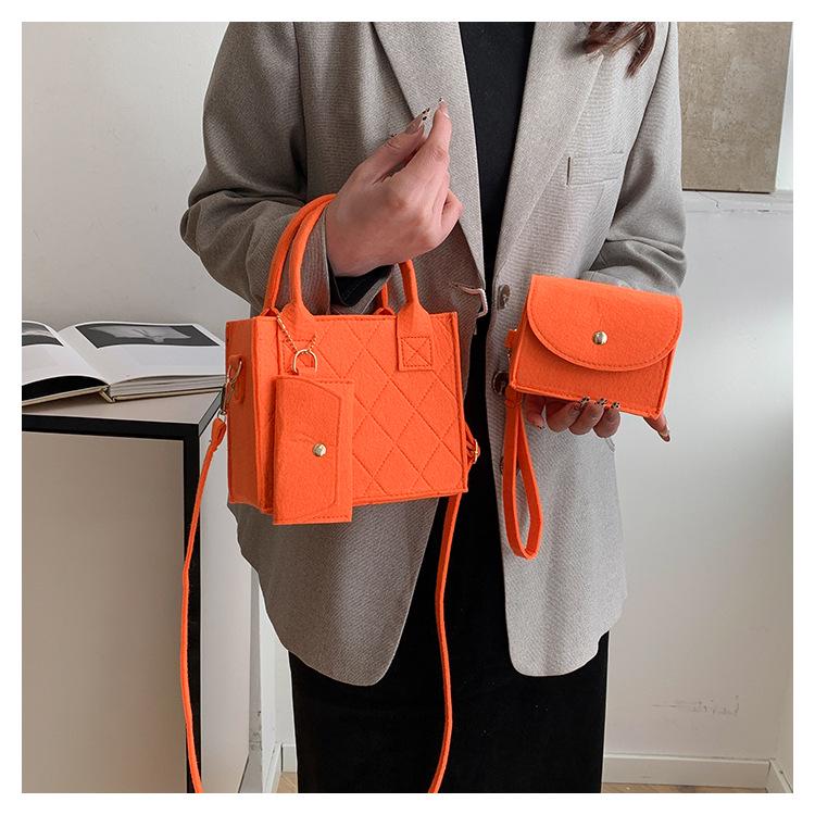 

Women s Large-Capacity Three-Piece Felt Handbag Set: Stylish Solid Color Crossbody & Shoulder Bags помаранчевий