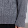 Men's Grey Cable Knit Pullover: 2024 Autumn/Winter, Round Neck, Slightly Loose, Long Sleeve Knitwear.