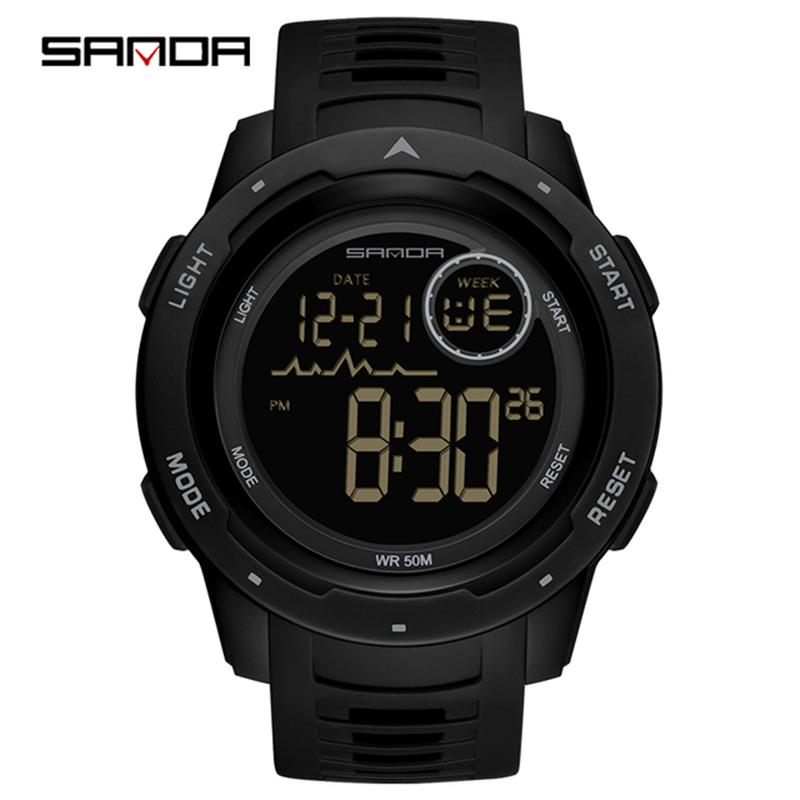 SANDA 2125 Top Brand Sports Men Watches Fashion Countdown Waterproof LED Digital Watch Man Wristwatch