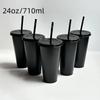 5pcs 24oz Transparent Reusable Tumblers with Black Lids and Straws Iced Coffee Water Bottle Cold Smoothie Cups for Parties Drink
