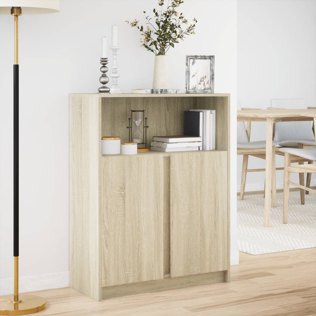 LED Sideboard In Sonoma Oak Finish 77 X 34 X 100 Cm Particleboard