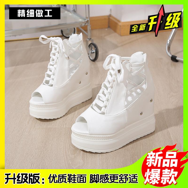 Inner heightening fish mouth sandals women's wedge heel platform muffin fashion Roman cool boots