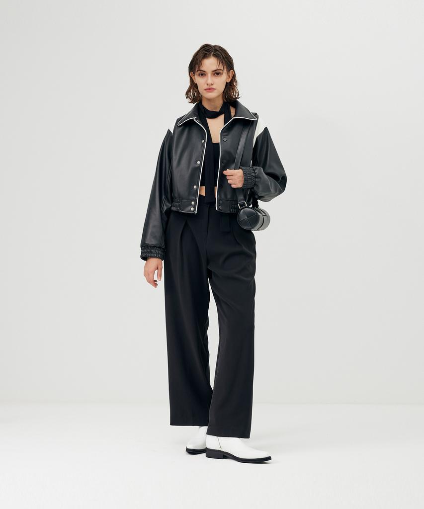 VIVABROWN 85-Viva013 [Neutral] Fluid Double-Pleat Wide Pants Black