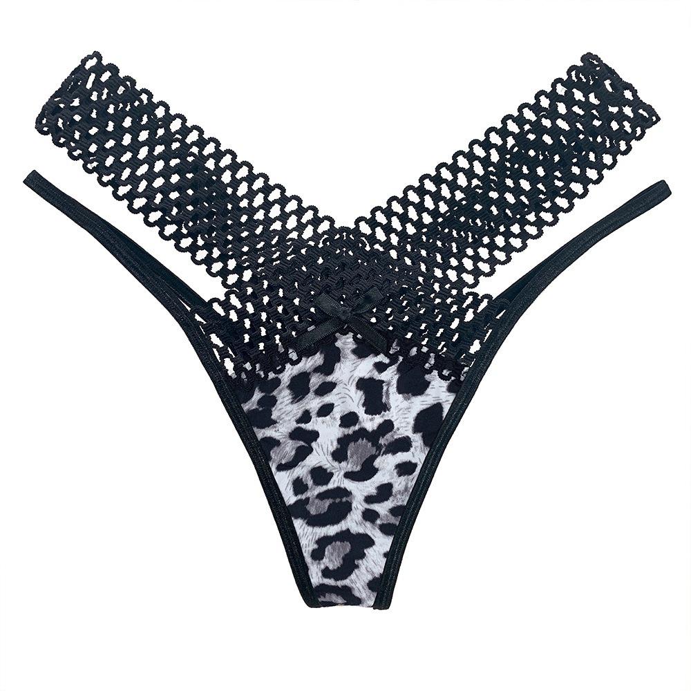 

Female Summer Fashionable Sexy Hollow Out Interweave Hollow Leopard Grain Ice Silk Cool Feeling Thong Underwear one size сірий/леопард друку кольору