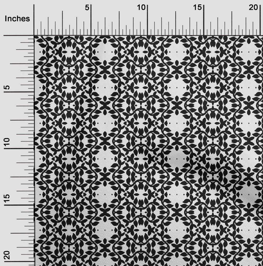 oneOone Cotton Poplin Black Fabric Asian Floral Block Sewing Material Print Fabric By The Yard 42 Inch