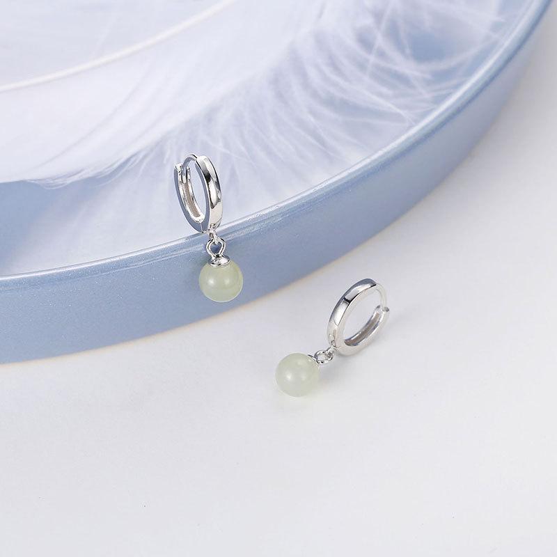 925 Silver Hetian Jade Earrings for Women Girls Green Fresh Jewelry Gift