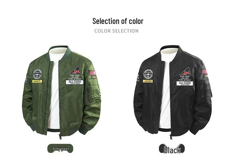 Men's MA-1 Embroidered Flight Jacket, Casual Baseball Collar Outerwear for Spring and Autumn