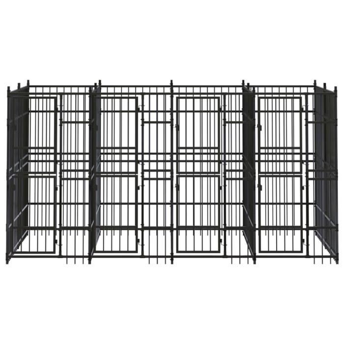 VidaXL Chenil d'extérieur pour chiens Acier 7,37 m², Noir