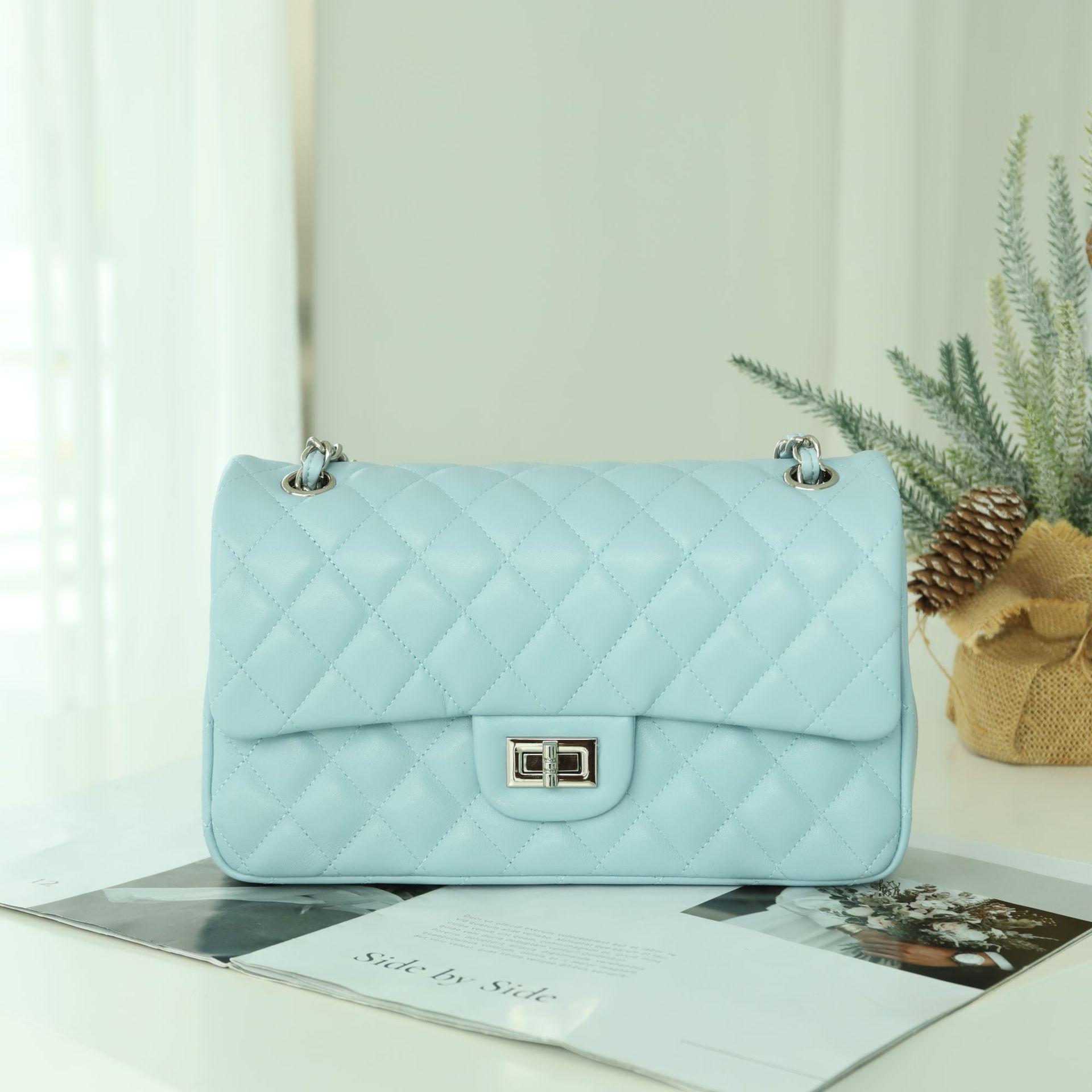 Сумка через плечо из овчины с ромбической цепочкой - 2025 осень/зима Commuter, универсальная, маленькая квадратная высококачественная женская сумка-мессенджер 26x8x15 cm (LxWxH)