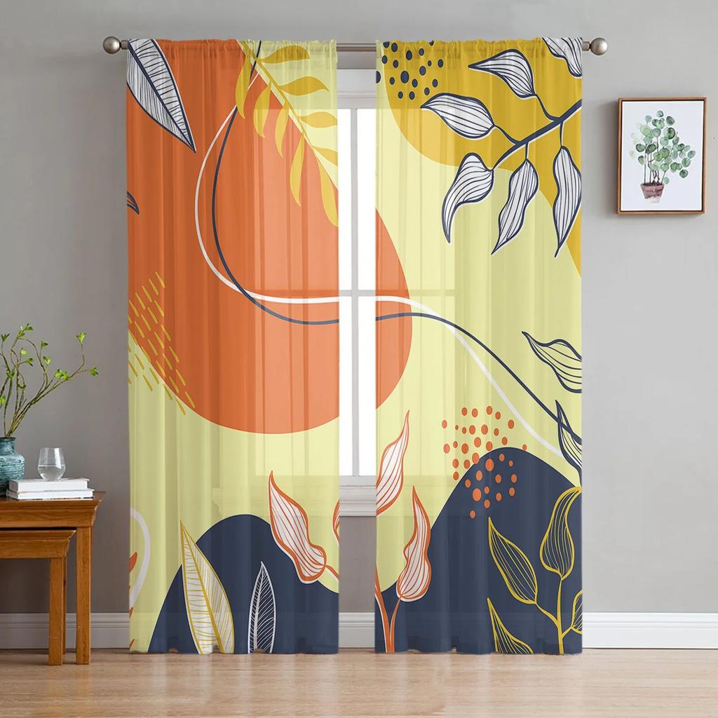 Summer Leaves Flower Abstract Sheer Curtains For Living Room Bedroom Home Decor Kitchen Tulle For Windows Voile Drapes