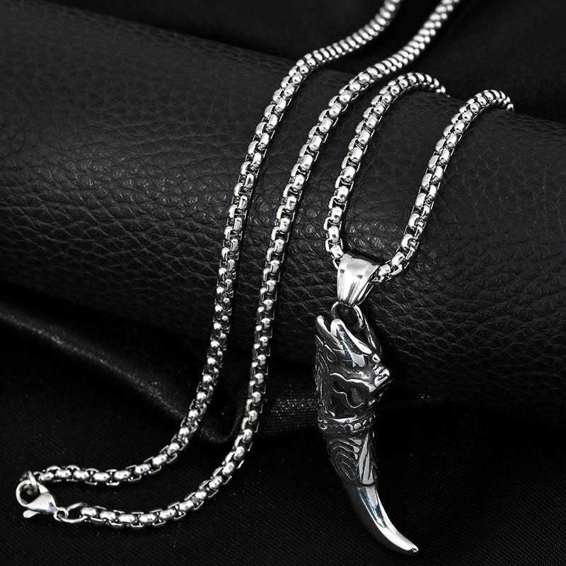 

Titanium Steel Fashionable Wolf Tooth Pendant Necklace For Unisex Punk Aesthetic